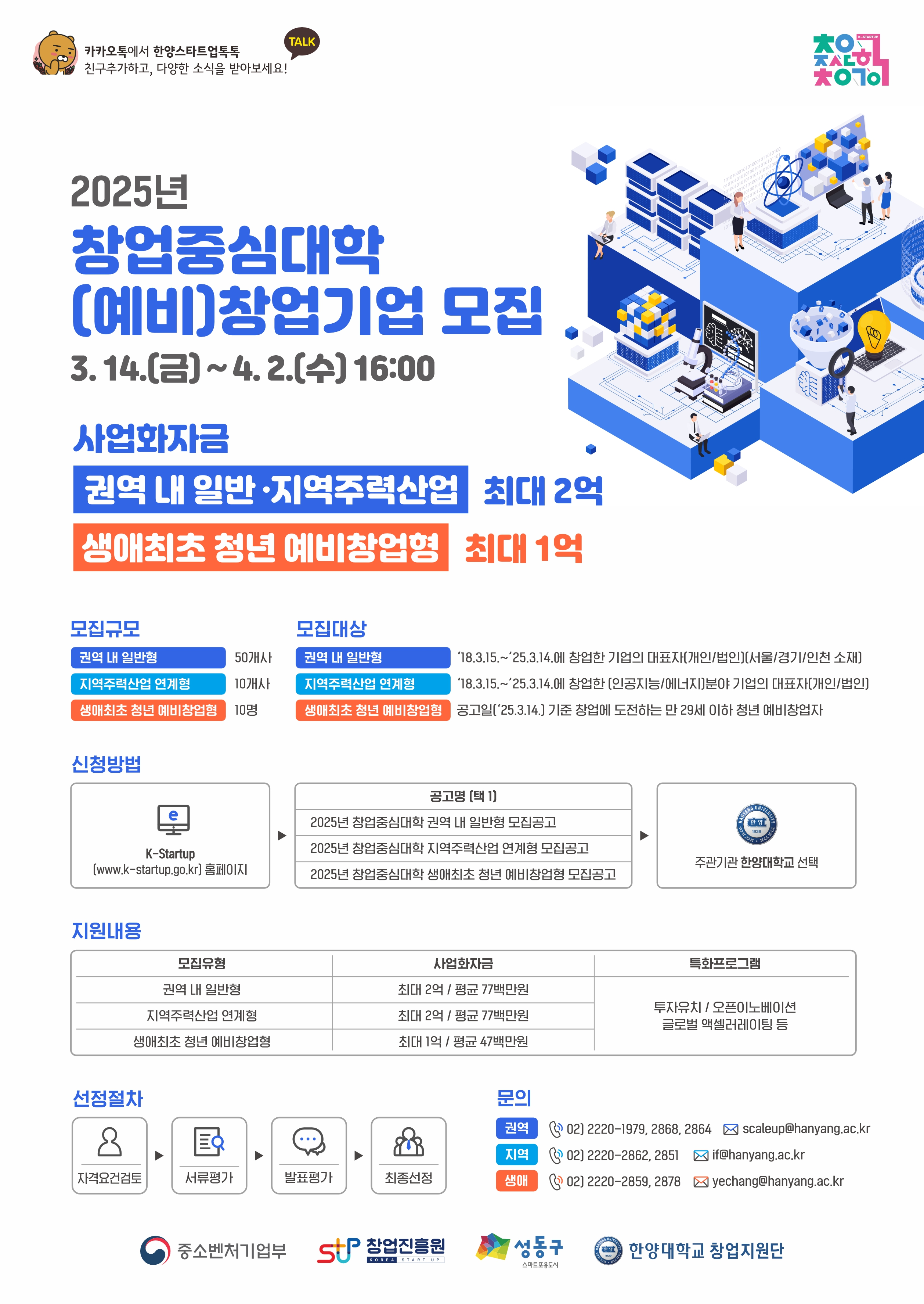 2025년 한양대학교 창업중심대학 (예비)창업기업 모집 (3.14.(금)~4.2.(수) 16:00)